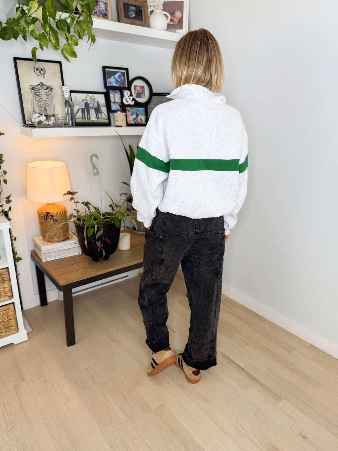 Elm Stripe Block 1/4 Zip- GREY/GREEN