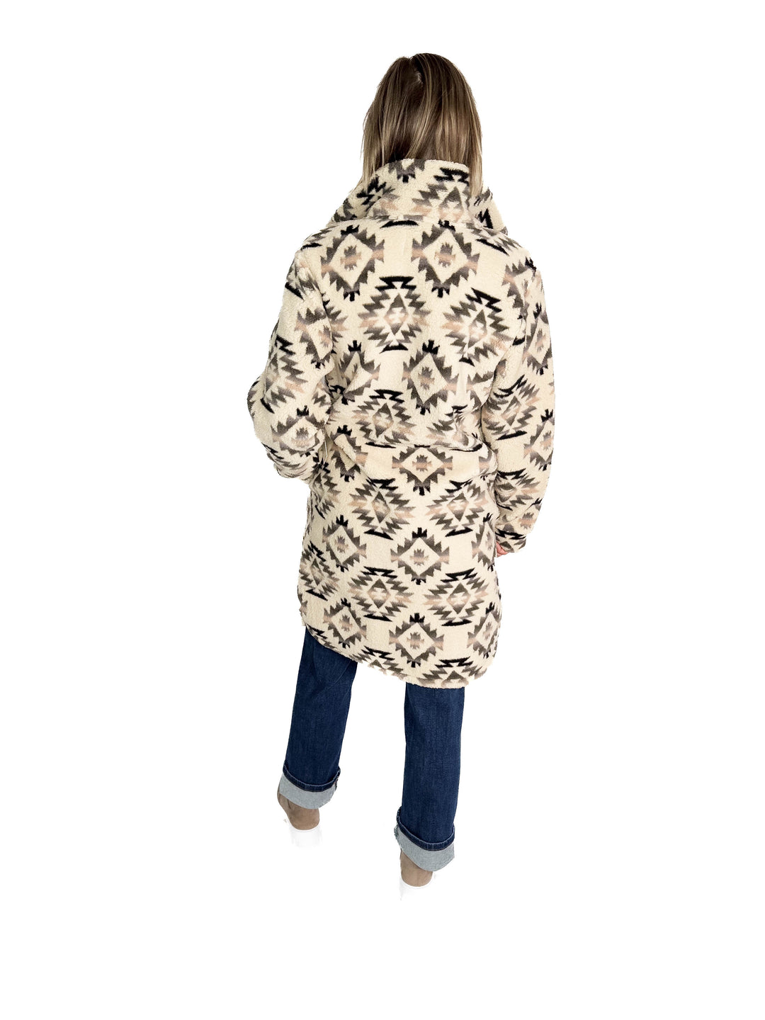 Ainsley Longline Sherpa Jacket- WOOD ASH DIAMOND-FINAL SALE