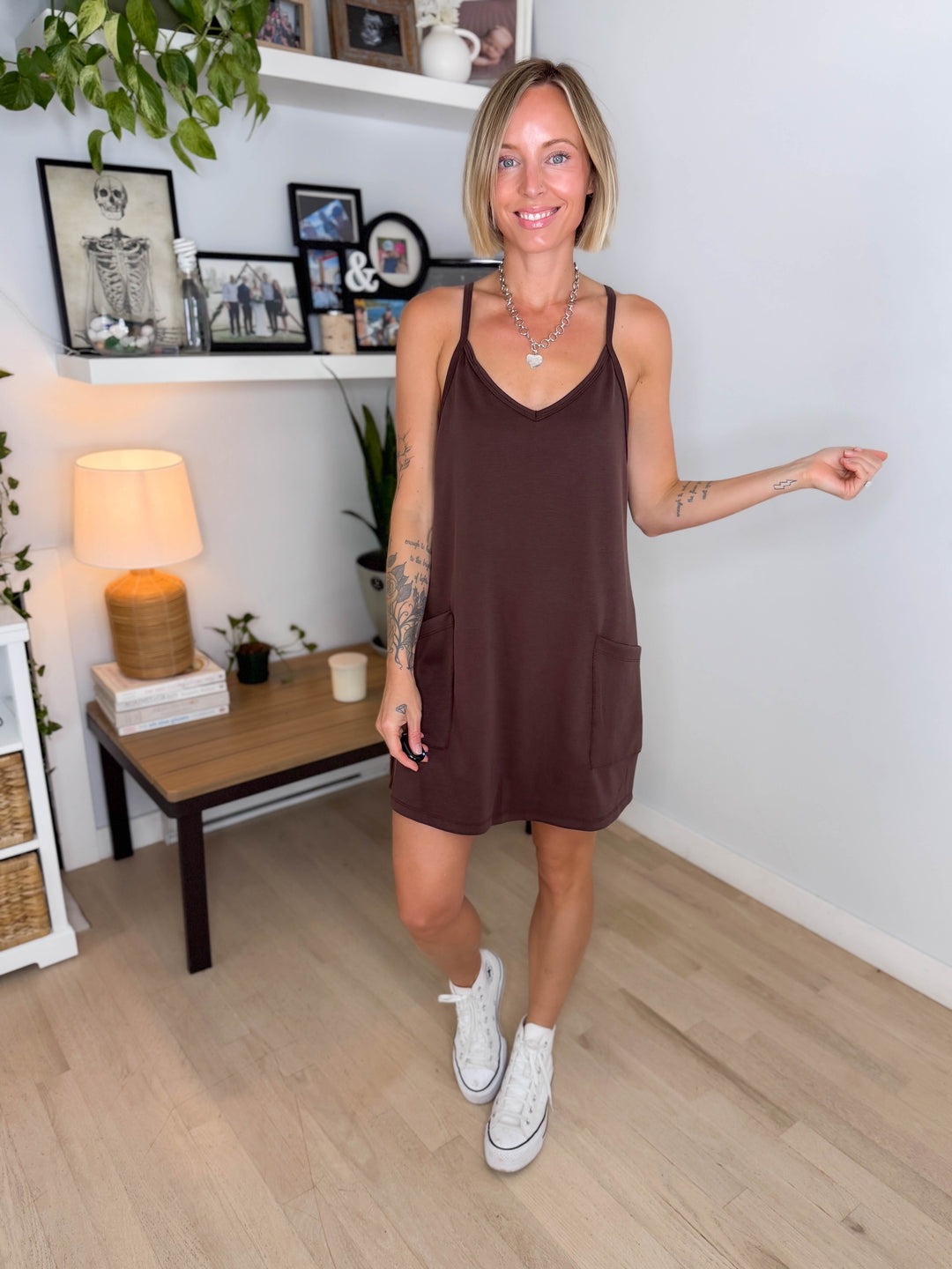Ivora Scuba Romper Dress- CHOCOLATE