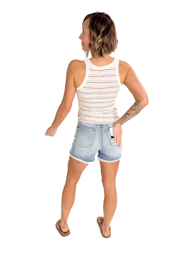 Sandra Ribbed Multi Striped Tank- RETRO  RED MULTI-FINAL SALE