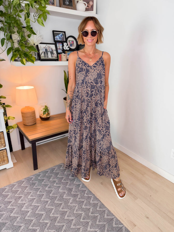 Freesia Tiered Maxi- NAVY/NATURAL
