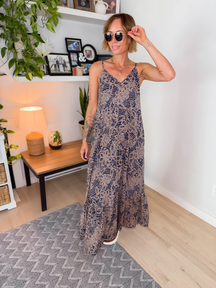 Freesia Tiered Maxi- NAVY/NATURAL