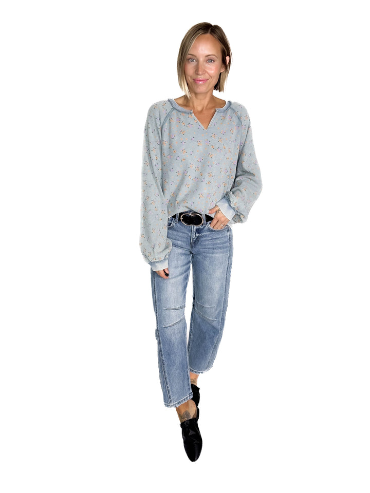 Tess Thermal Knit Long Sleeve- WASHED DENIM-FINAL SALE *L*