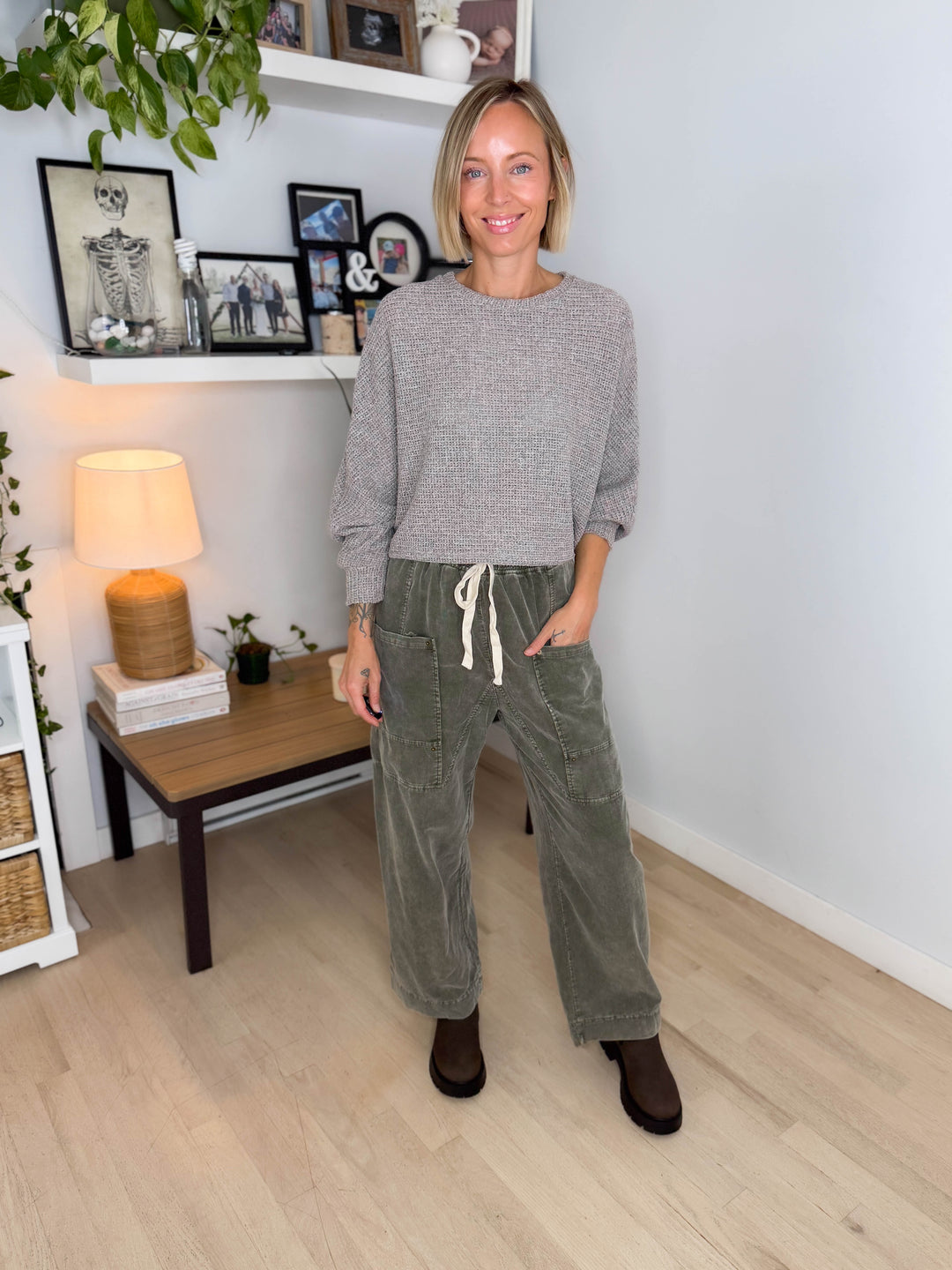 Chailyn Knit Bat Sleeve Crew Neck Sweater- HEATHER TAUPE