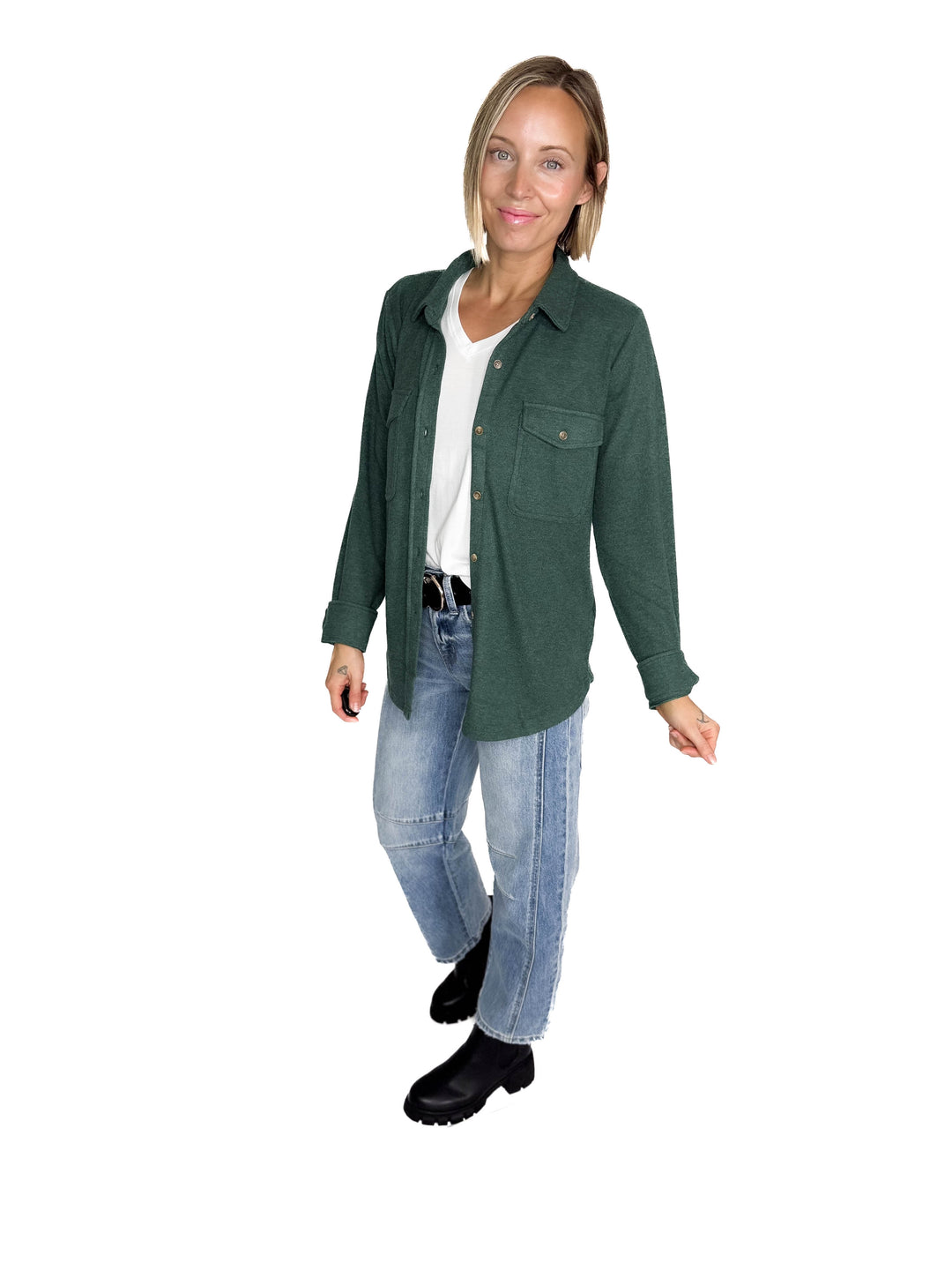 THREAD & SUPPLY Cassian Button Down Shacket- HTHR PINE