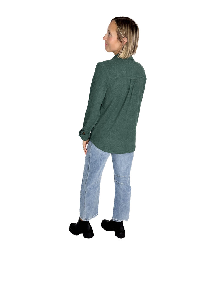 THREAD & SUPPLY Cassian Button Down Shacket- HTHR PINE