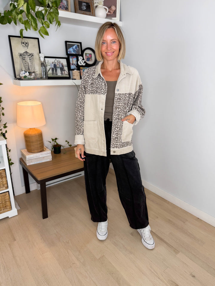 Oakelle Leopard Corduroy Jacket- ECRU