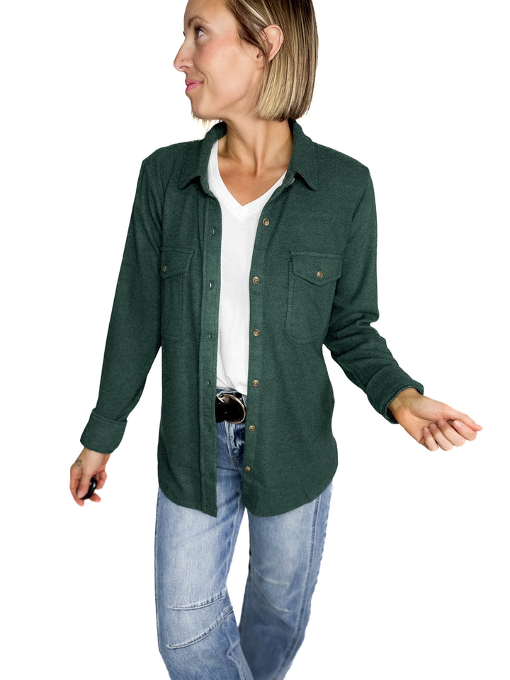 THREAD & SUPPLY Cassian Button Down Shacket- HTHR PINE