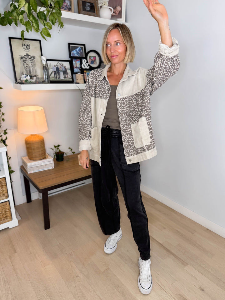 Oakelle Leopard Corduroy Jacket- ECRU