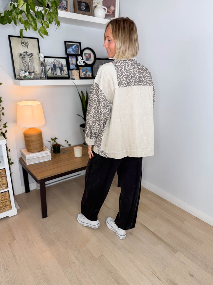 Oakelle Leopard Corduroy Jacket- ECRU
