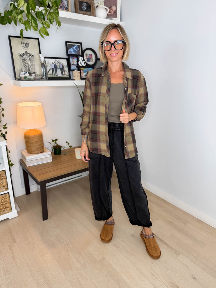 Bramblewood Plaid Flannel Shirt- KHAKI