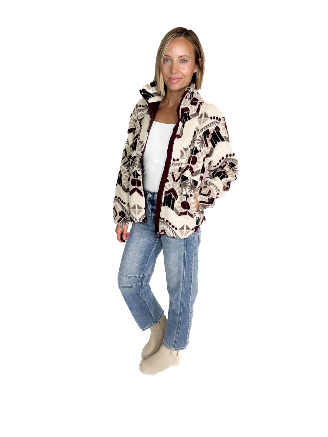 Ainsley Plush Sherpa Full Zip- WHITE ONYX-FINAL SALE
