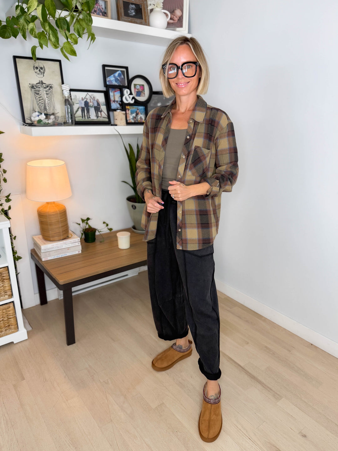 Bramblewood Plaid Flannel Shirt- KHAKI