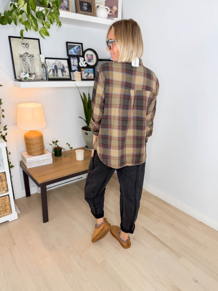 Bramblewood Plaid Flannel Shirt- KHAKI
