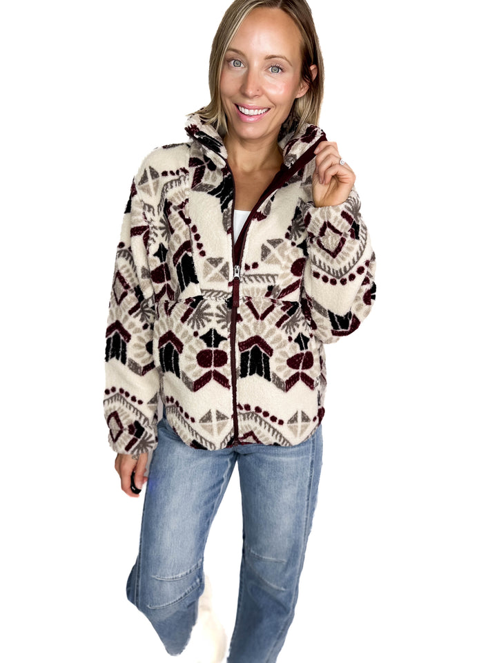 Ainsley Plush Sherpa Full Zip- WHITE ONYX-FINAL SALE