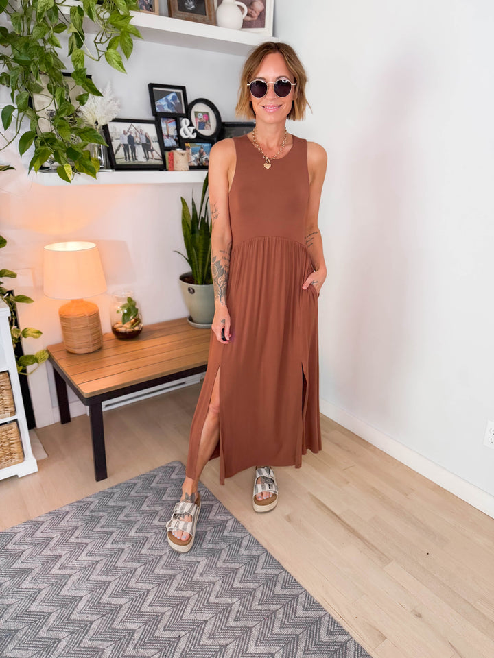 Beverly Side Slit Midi Dress- NUTSHELL
