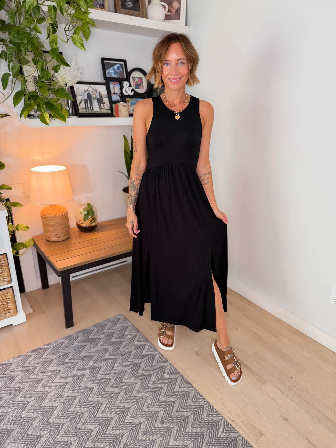Beverly Side Slit Midi Dress- BLACK