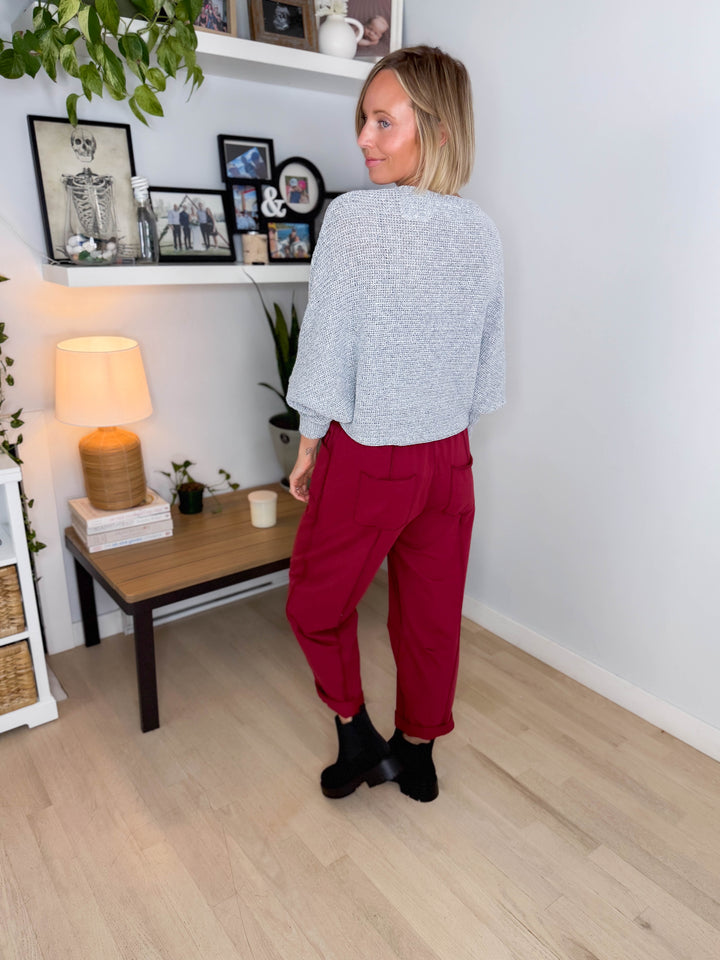 Chailyn Knit Bat Sleeve Crew Neck Sweater- HEATHER GREY