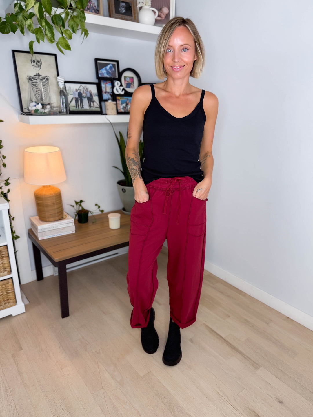 Amery Mineral Washed Barrel Pant- BURGUNDY