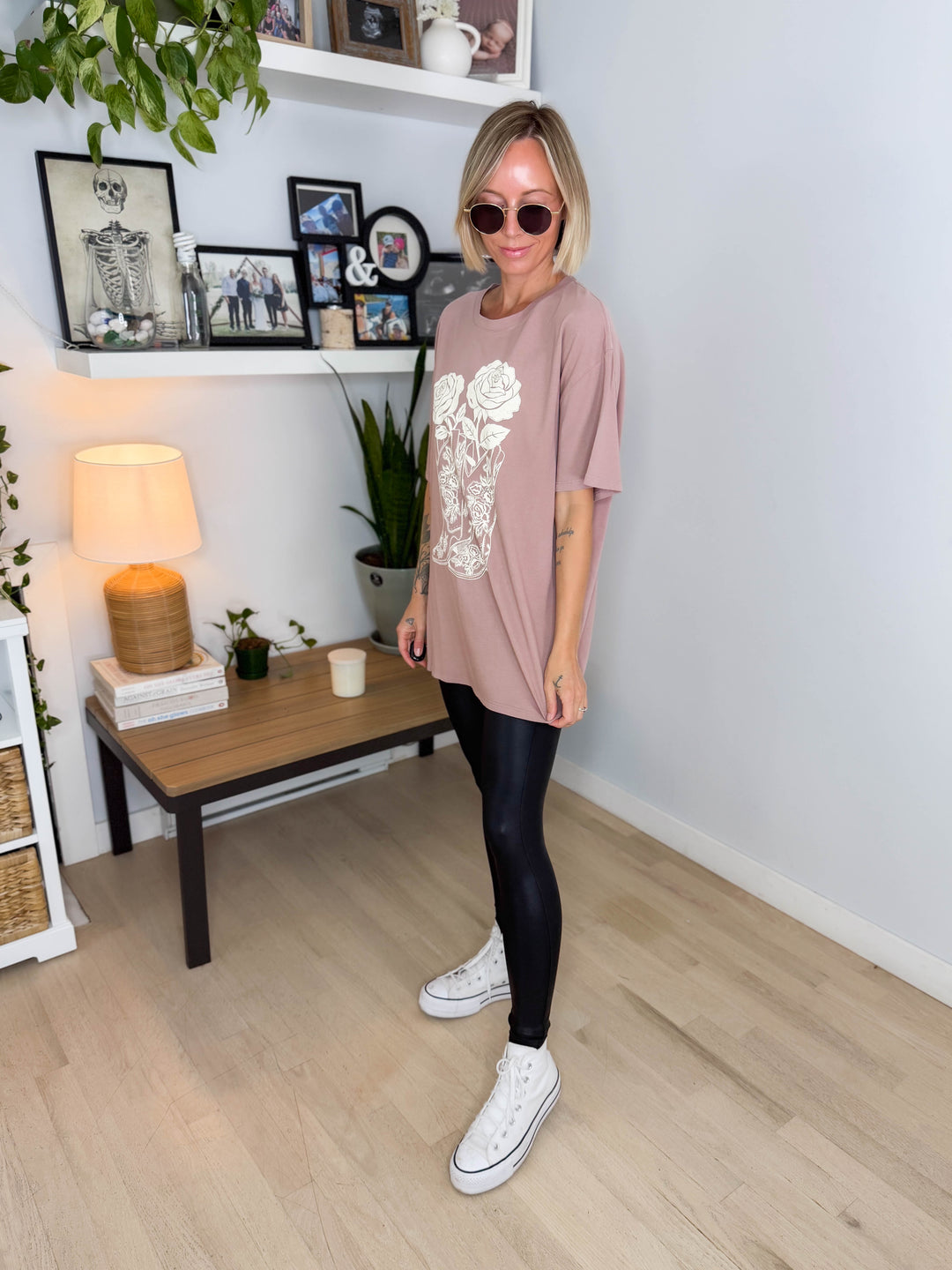 Darlina Rose And Cowboy Graphic Top- WALNUT