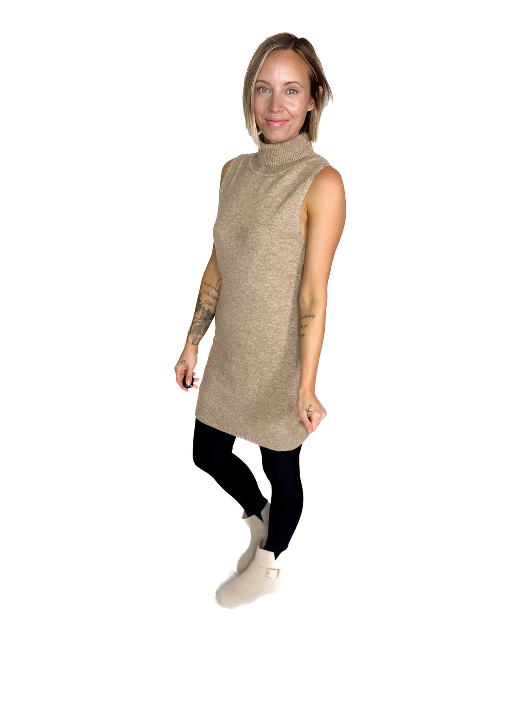 Taren Neck Sleeveless Knit Dress- MOCHA