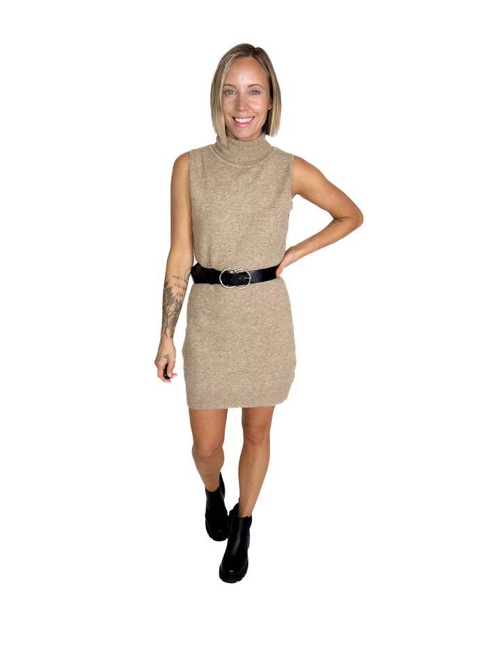 Taren Neck Sleeveless Knit Dress- MOCHA