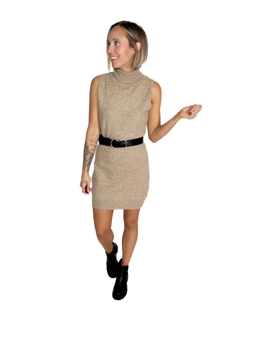 Taren Neck Sleeveless Knit Dress- MOCHA
