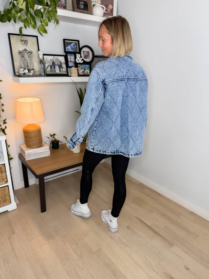 Deniva Quilted Denim Jacket- DENIM BLUE