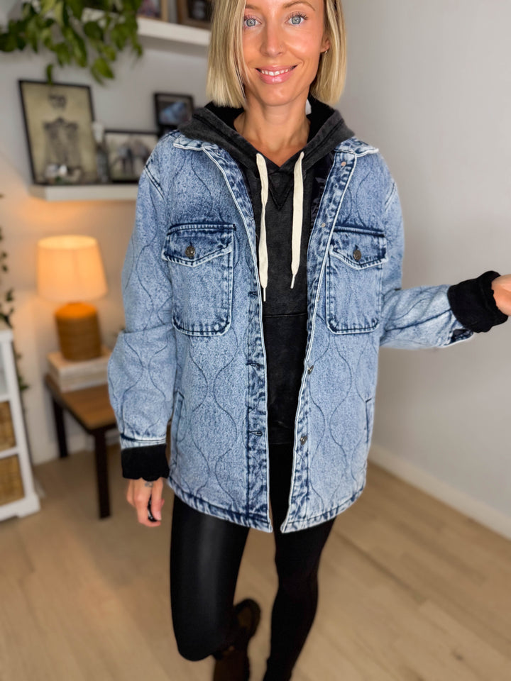 Deniva Quilted Denim Jacket- DENIM BLUE