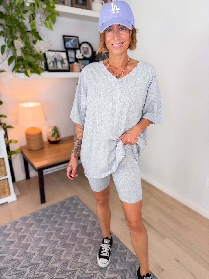 Champlain V-neck Cotton Short Set- HEATHER GREY