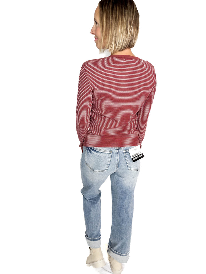 Maya Thermal Henley Top- BURGUNDY