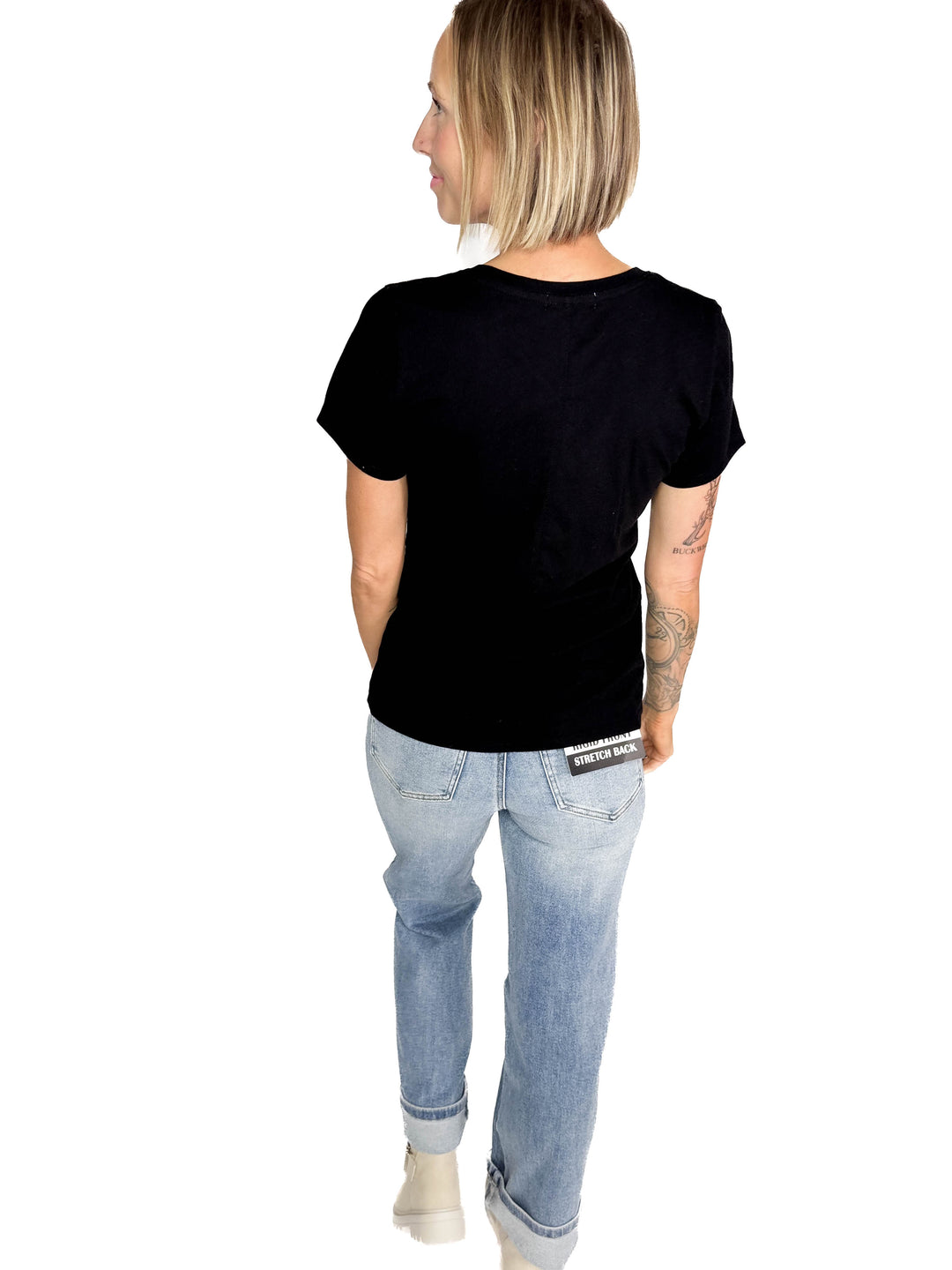 Eleni Cotton Jersey V-Neck T- Shirt- BLACK