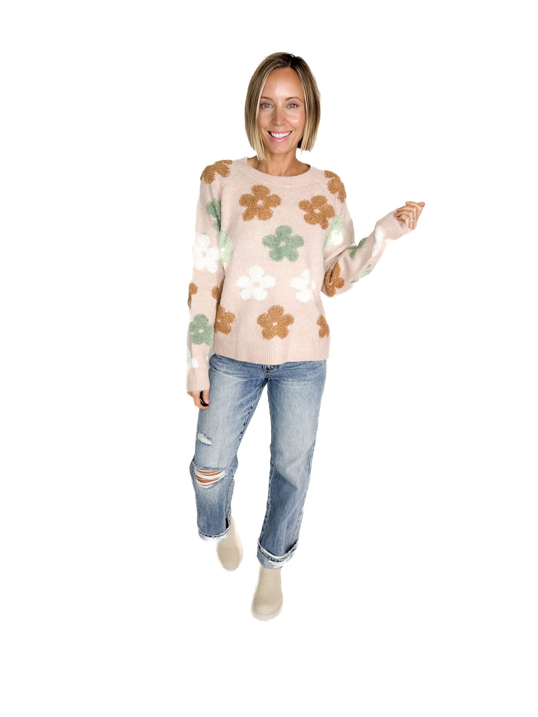 Heidi Flower Sweater- BLUSH