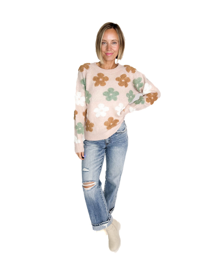 Heidi Flower Sweater- BLUSH