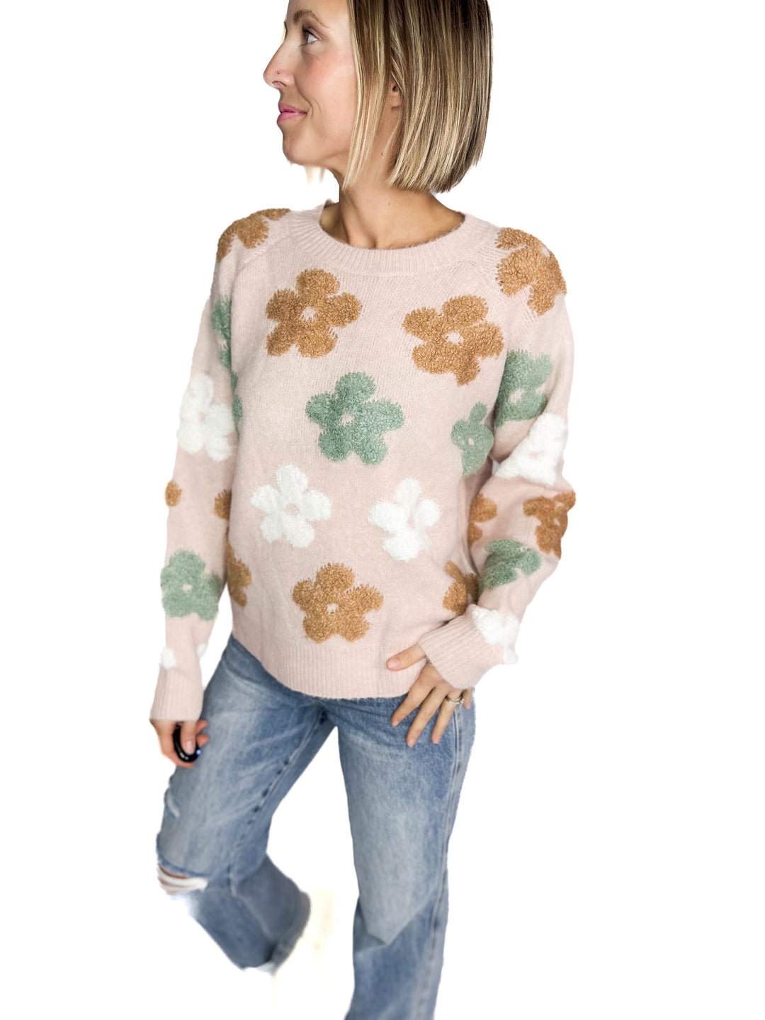 Heidi Flower Sweater- BLUSH
