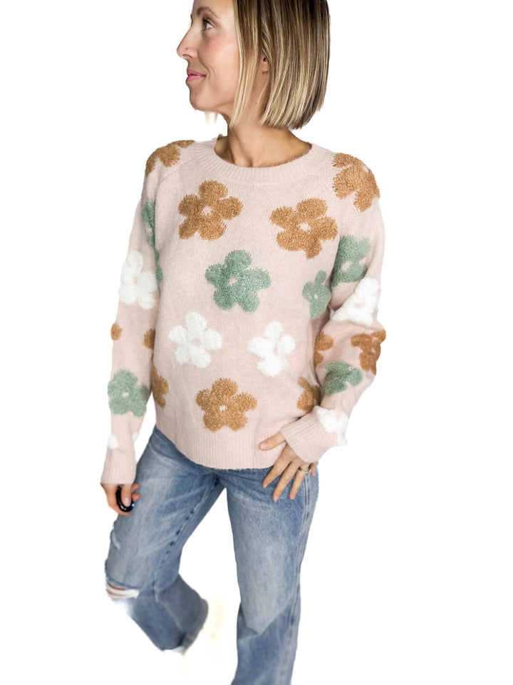 Heidi Flower Sweater- BLUSH