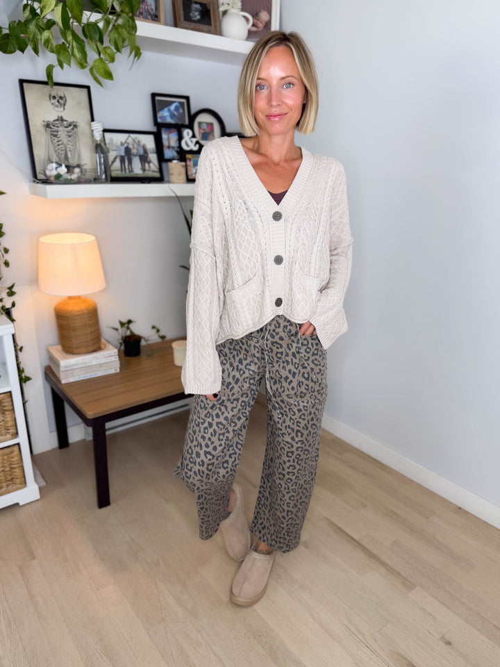 Romelle Cable Knit Button Cardigan- SAND