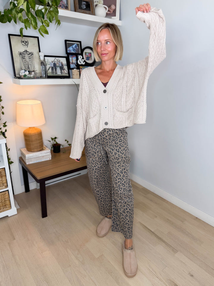 Romelle Cable Knit Button Cardigan- SAND