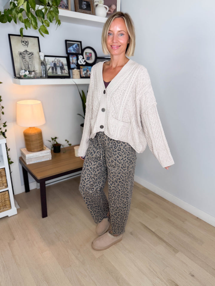 Romelle Cable Knit Button Cardigan- SAND