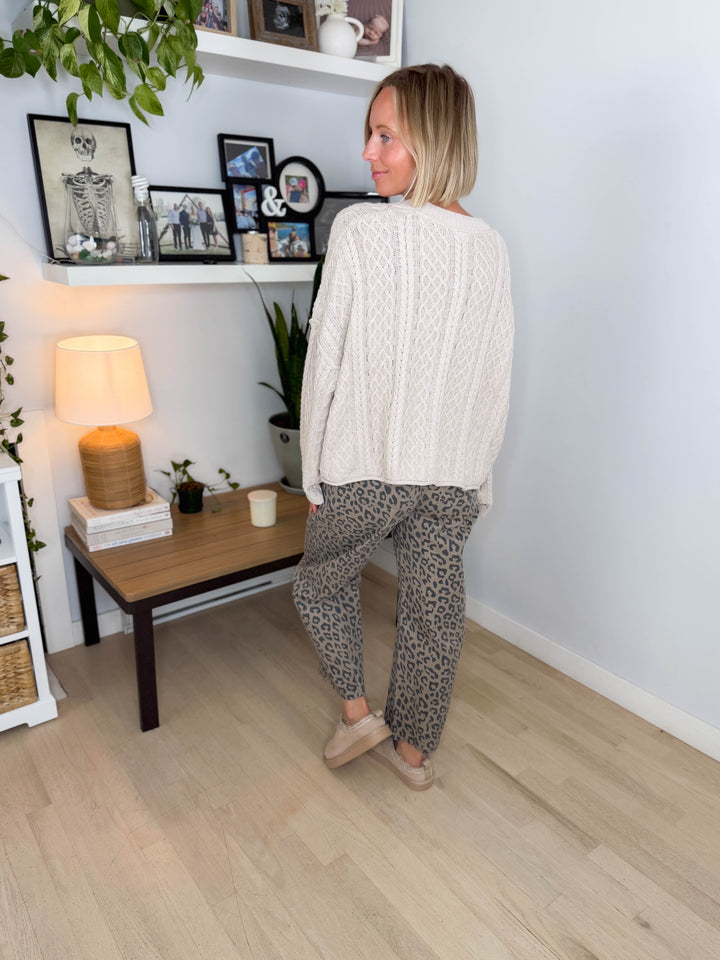Romelle Cable Knit Button Cardigan- SAND