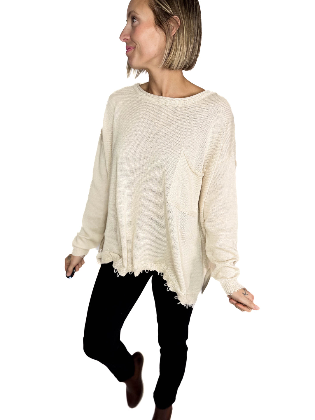Sona Distressed Tunic Sweater- OATMEAL