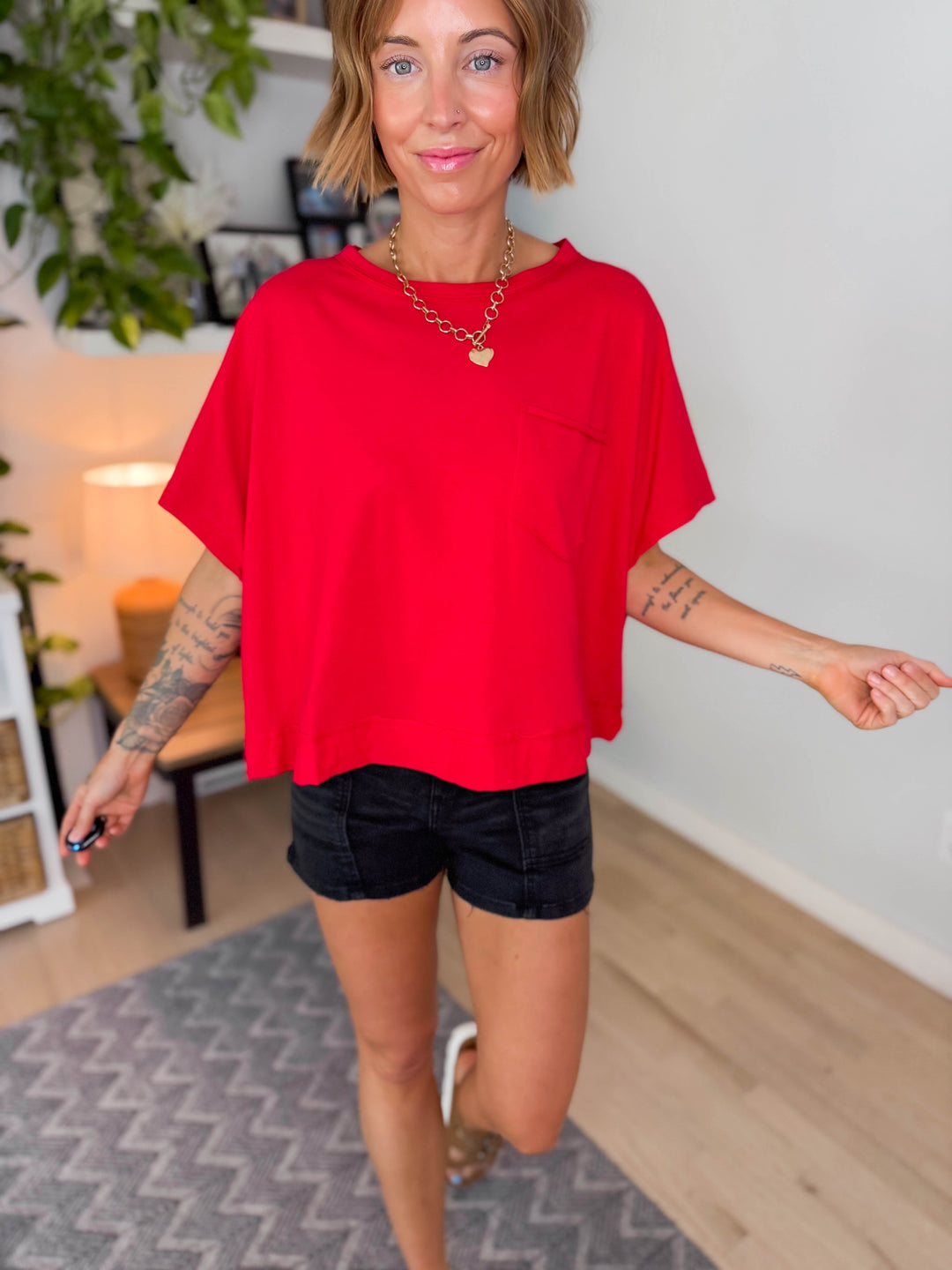 Rylyn Boxy Cotton Tee- RUBY