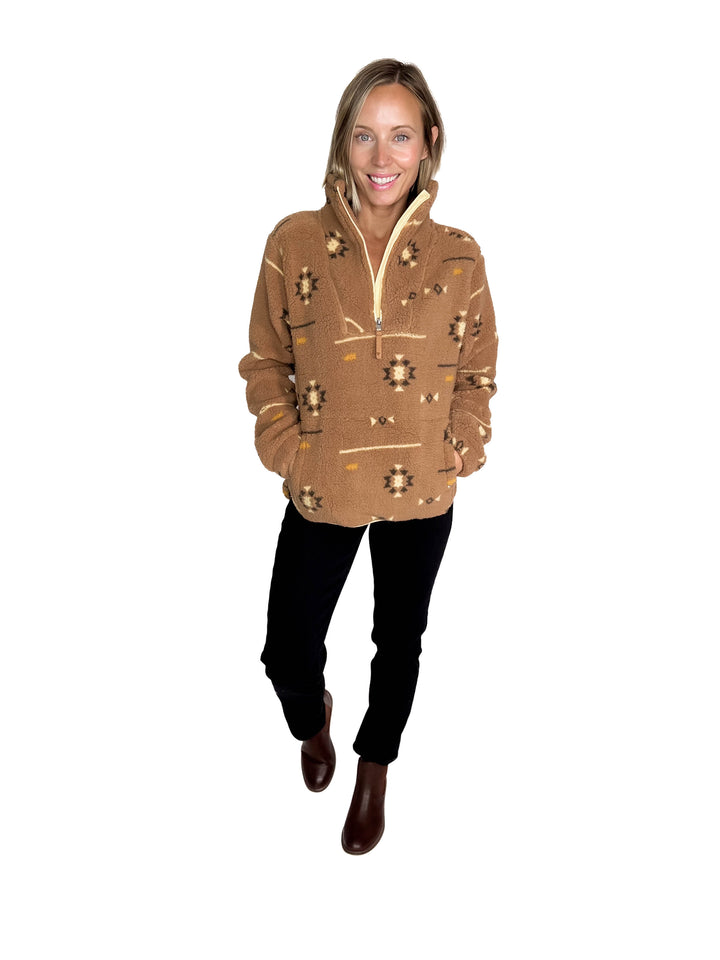 Ainsley Plush Sherpa Pullover- LION GEO-FINAL SALE