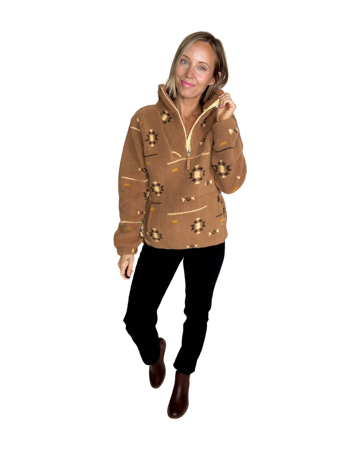 Ainsley Plush Sherpa Pullover- LION GEO-FINAL SALE