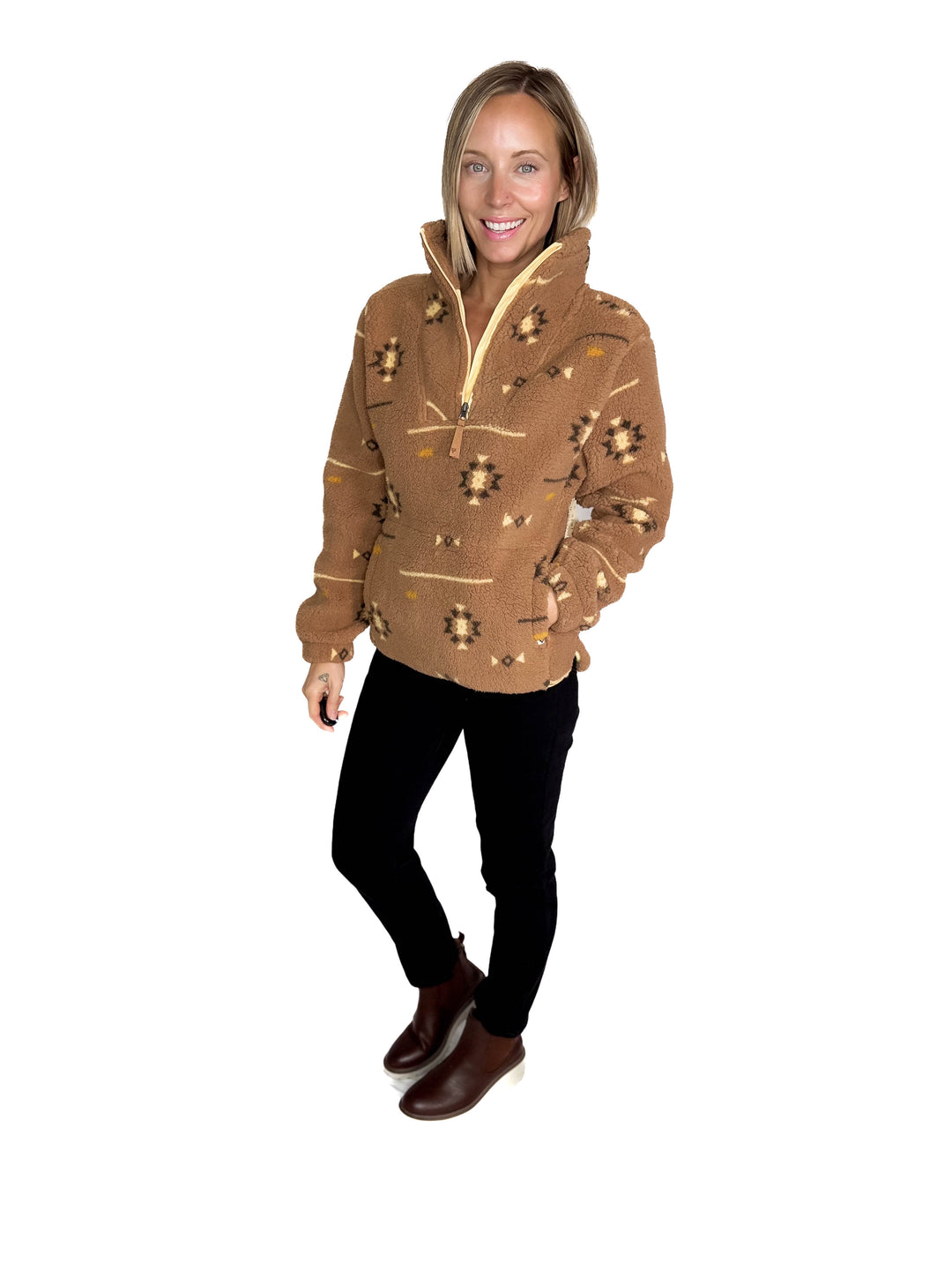 Ainsley Plush Sherpa Pullover- LION GEO-FINAL SALE