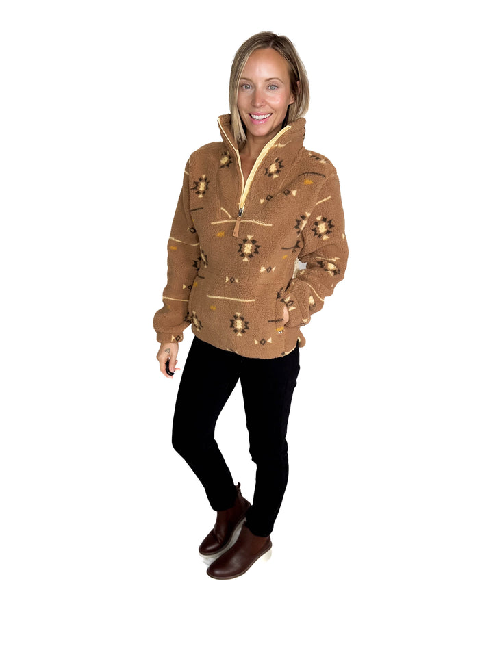 Ainsley Plush Sherpa Pullover- LION GEO-FINAL SALE