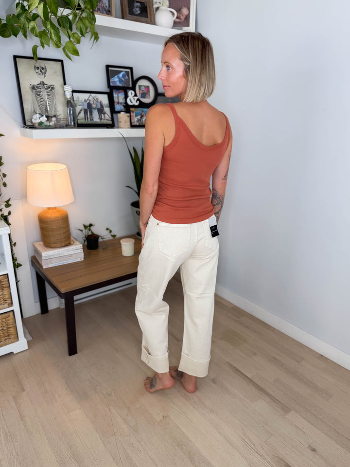 Saige Mapella Western Barrel High Rise Jeans- BEIGE