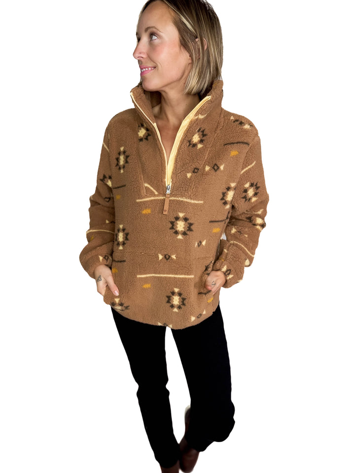 Ainsley Plush Sherpa Pullover- LION GEO-FINAL SALE