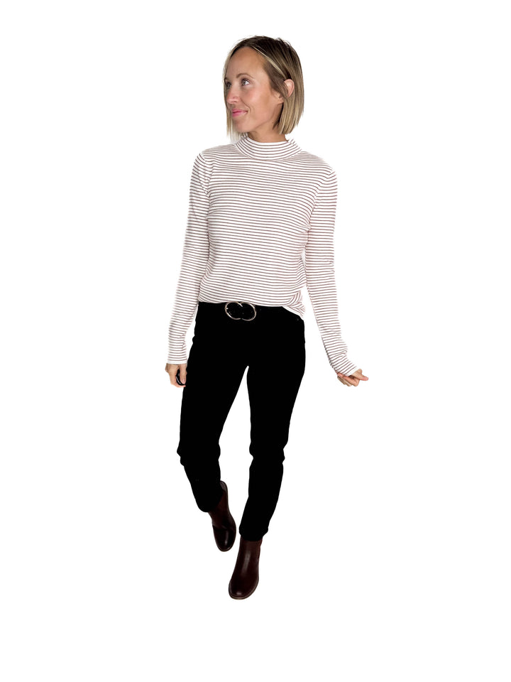 Malena Pinstripes Mock Neck Pullover Sweater- IVORY/COPPER-FINAL SALE