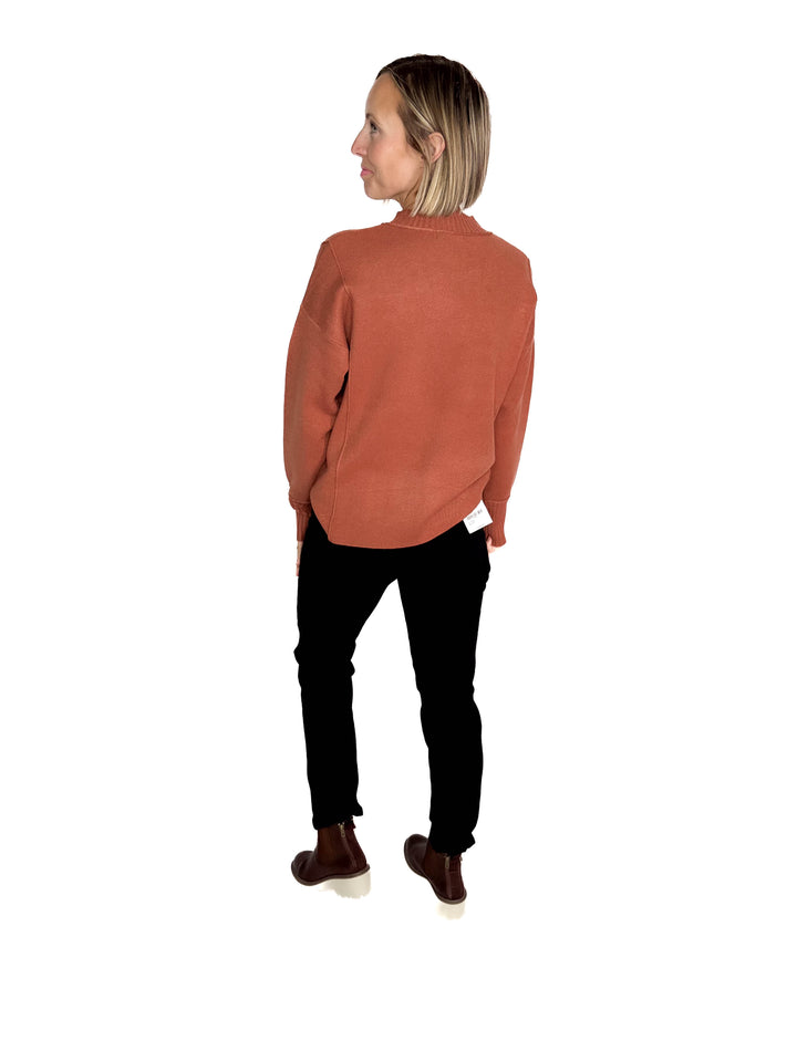 Kyra Mock Neck Long Sleeve Pullover With Side Slits- COPPER